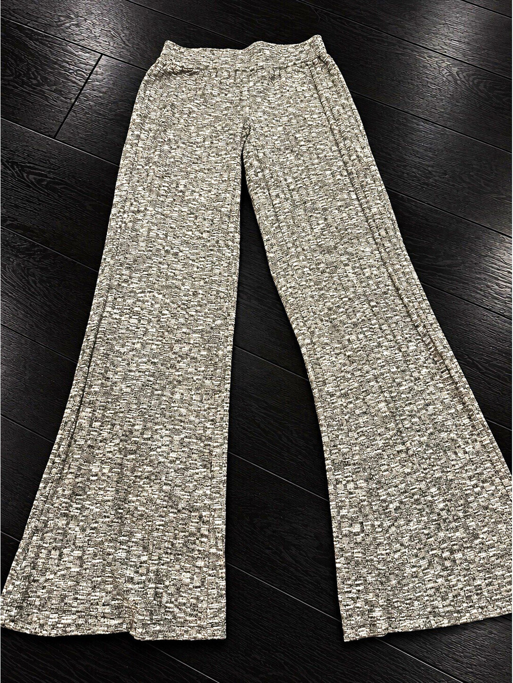 Women’s Gray Solid Wide Leg Flared Knit Pants Elastic Waist Size XS